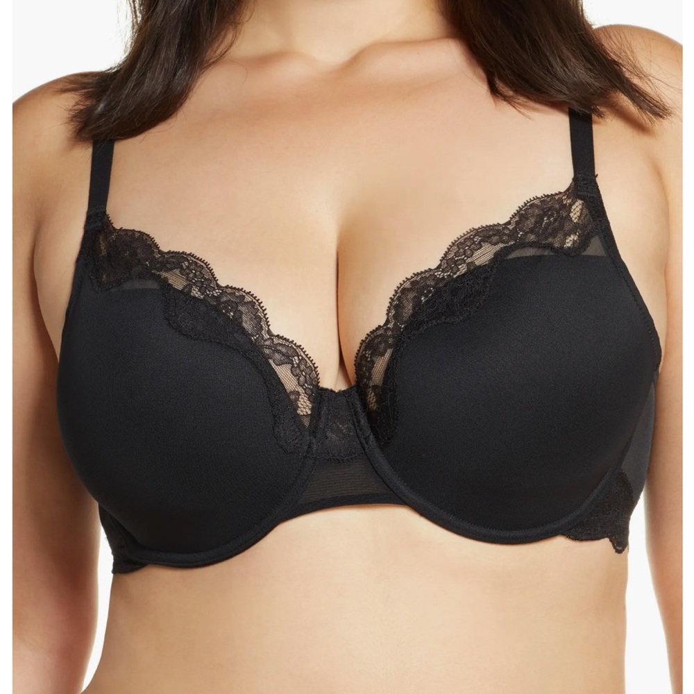 Natori Mesh Elegant Black Lace Trim Bra sz 32G